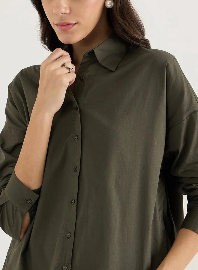 Femmella Solid Oversized Buttoned Spread Collar Shirt by Styli