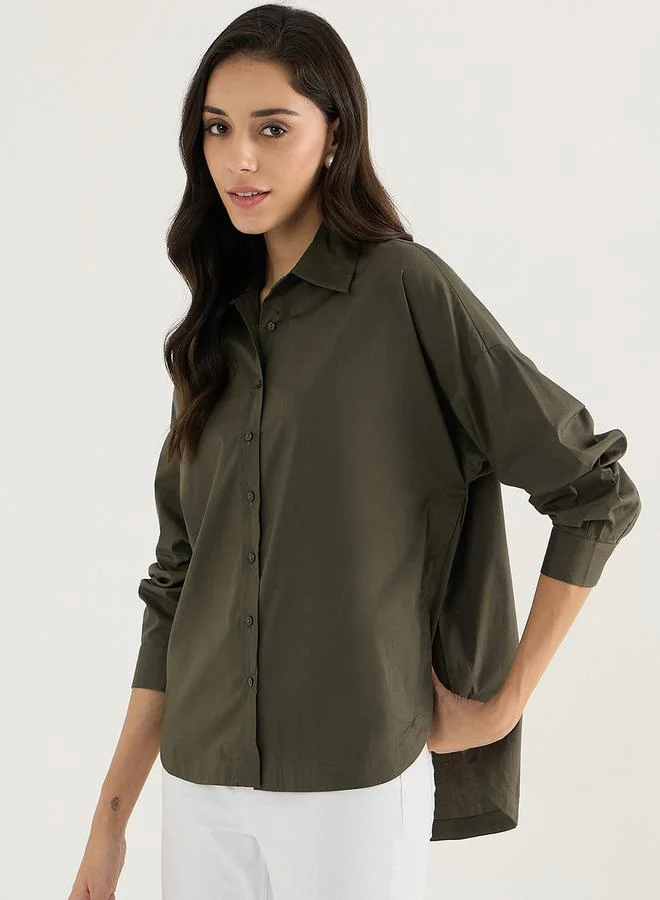 Femmella Solid Oversized Buttoned Spread Collar Shirt by Styli