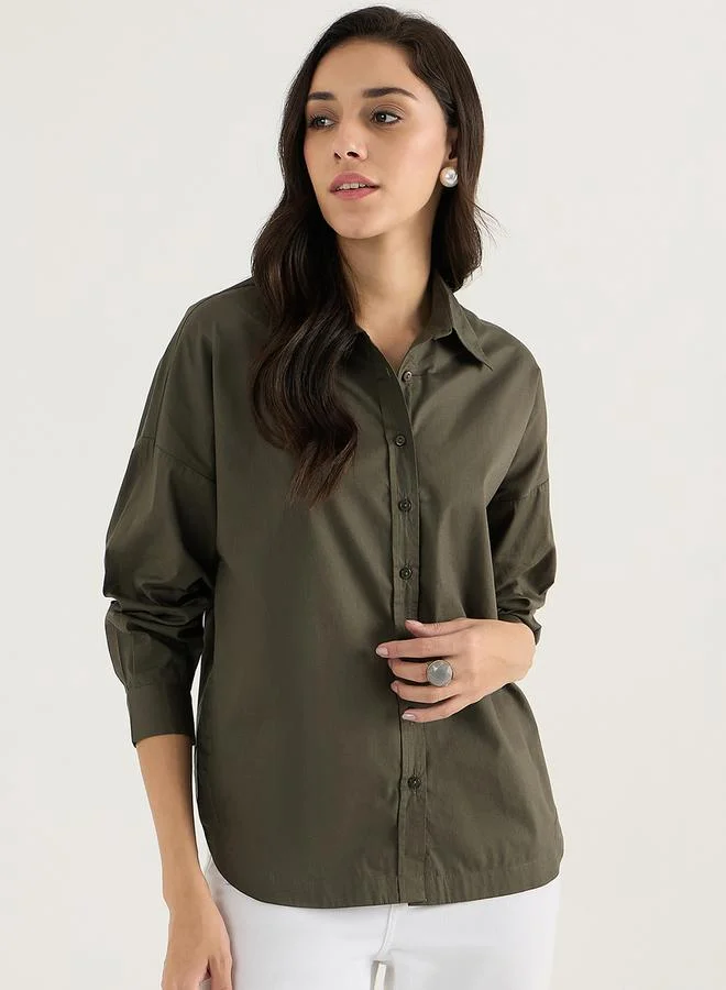 Femmella Solid Oversized Buttoned Spread Collar Shirt by Styli