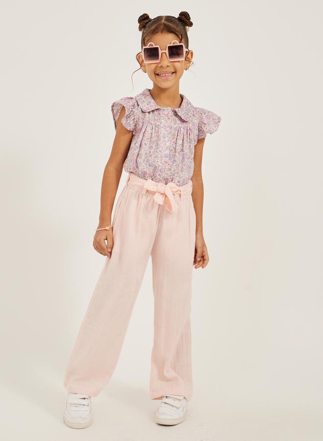 Styli - Solid Belted Culotte Pants - Image 1