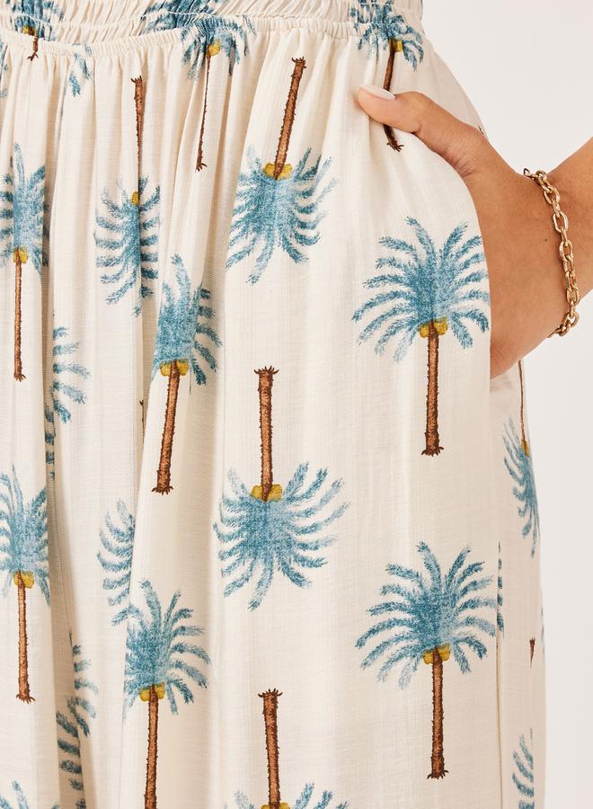 Styli Blue Palm Print Print Wide Leg Jumpsuit  - Image 4