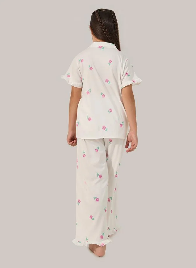 Styli Floral Printed Button Front Pyjama Set