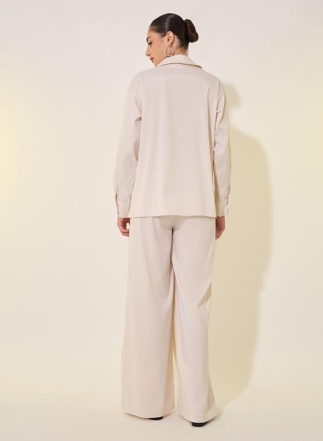 Take Two Striped Long Sleeve Shirt and Pants Co-Ords with Flower Detail - Image 5