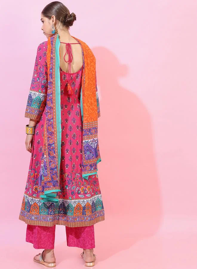 Vishudh Vishudh Women Multicolored Printed Cotton Kurta Set with Dupatta