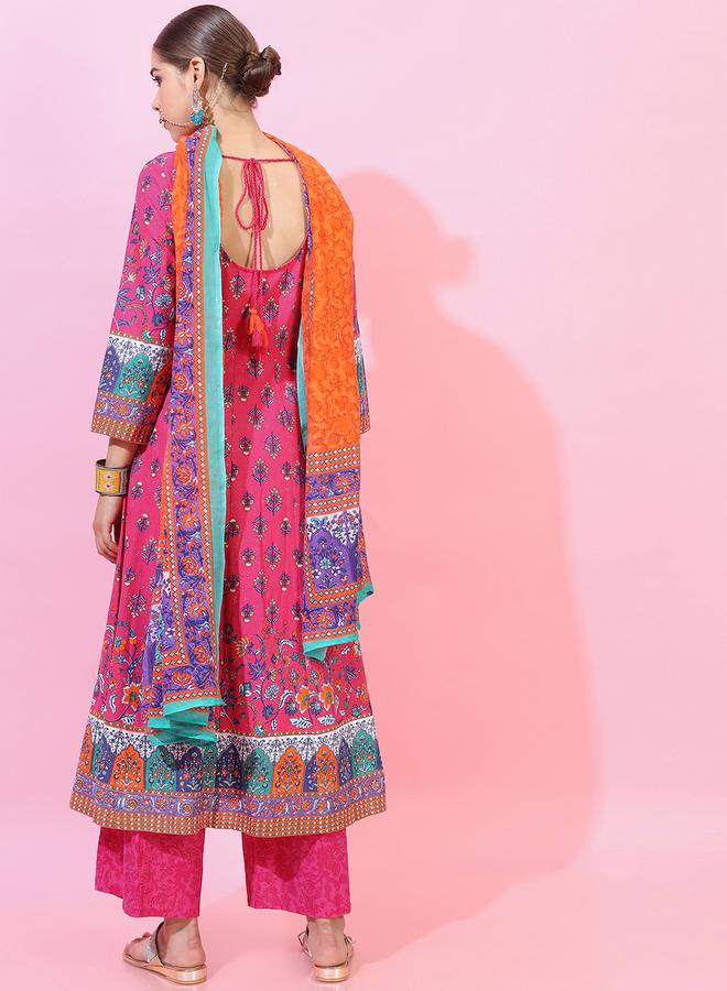 Vishudh Women Multicolored Printed Cotton Kurta Set with Dupatta by Styli  - Image 3
