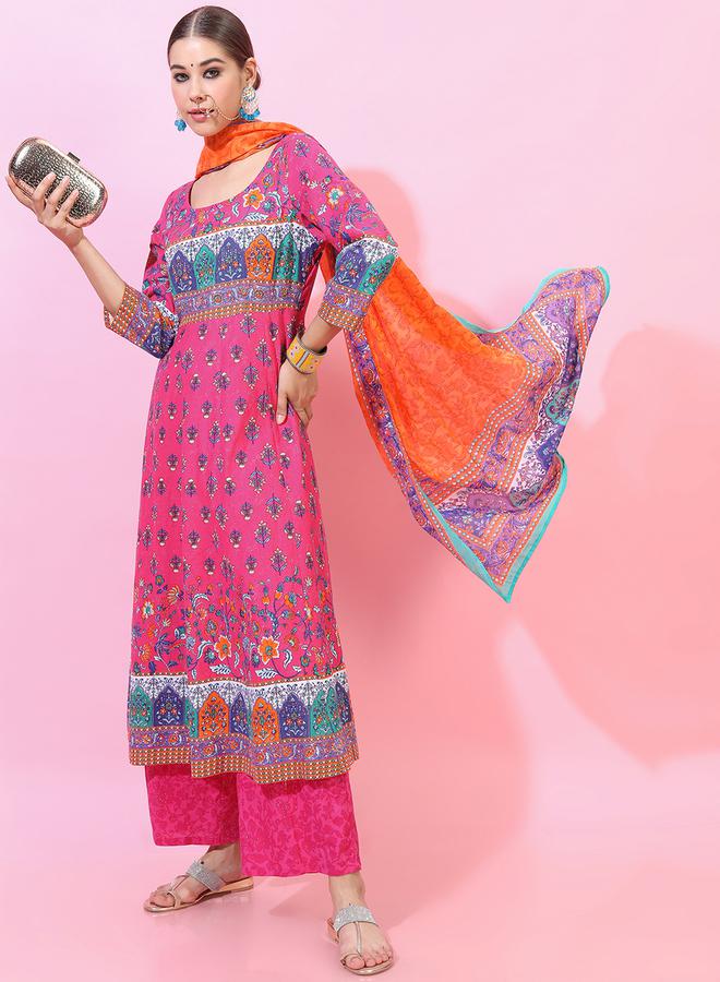 Vishudh Women Multicolored Printed Cotton Kurta Set with Dupatta by Styli  - Image 5