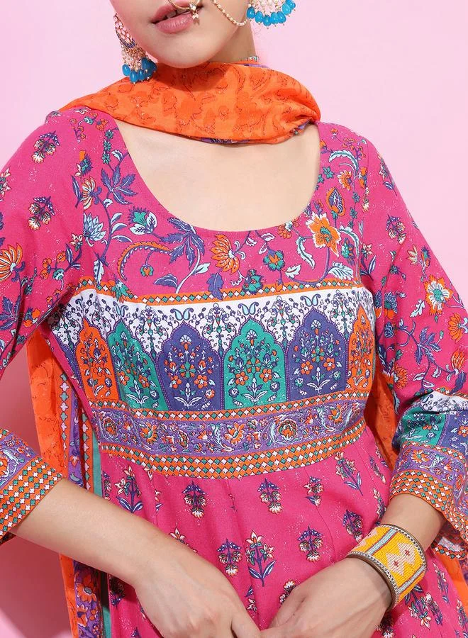 Vishudh Vishudh Women Multicolored Printed Cotton Kurta Set with Dupatta