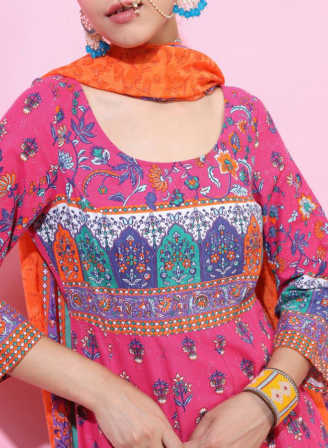 Vishudh Women Multicolored Printed Cotton Kurta Set with Dupatta by Styli  - Image 4