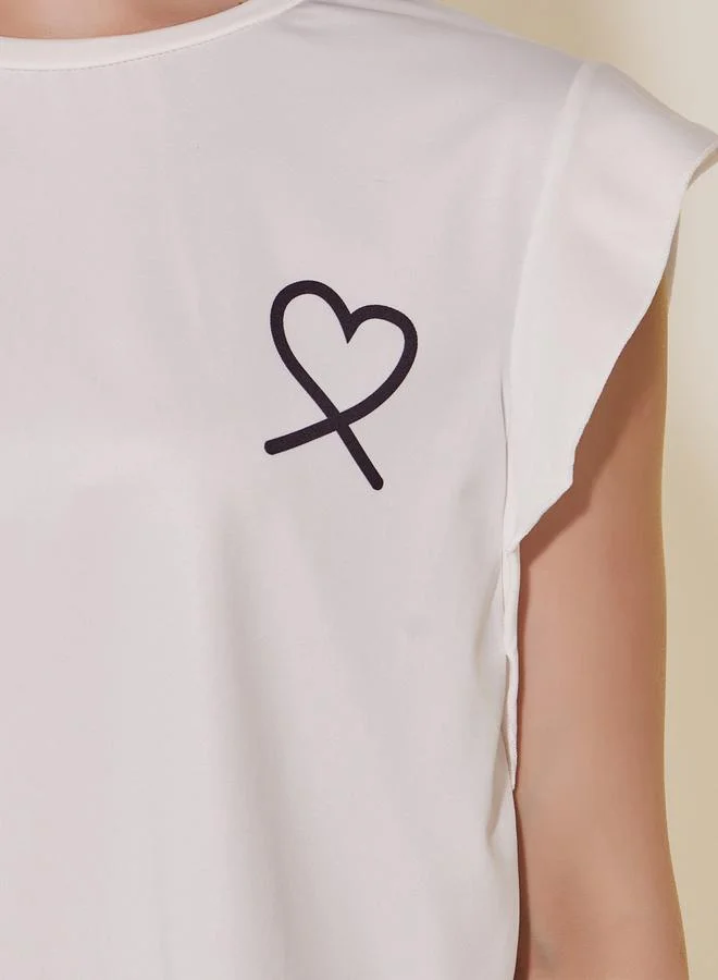 Take Two  Heart Print Ruffled Sleeve Top and Pyjama Set for Women | Best Price UAE