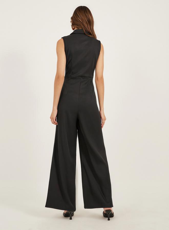 Styli Notch Lapel Double Breasted Wide Leg Jumpsuit  - Image 5