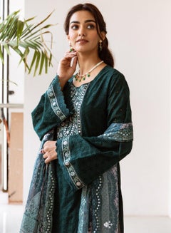 ISHIN Women Green Cotton Kurta set with Dupatta  - Image 5