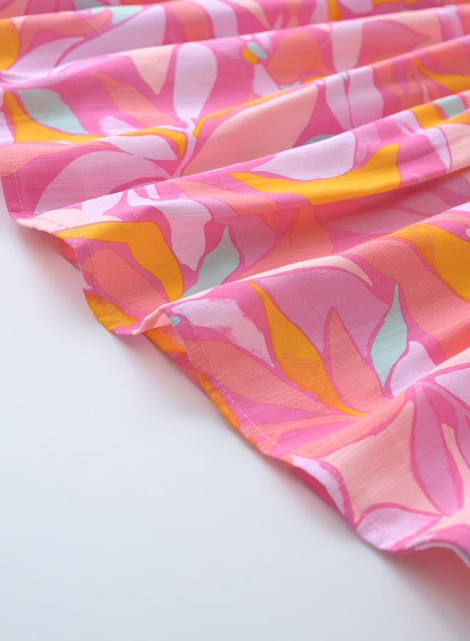 BELLA MODA - All-Over Print Button Detail Knee Length Dress by Styli - Image 1