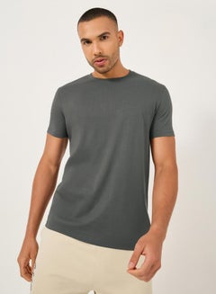 Styli Solid Regular Fit Cotton Rich T-Shirt  - Image 1