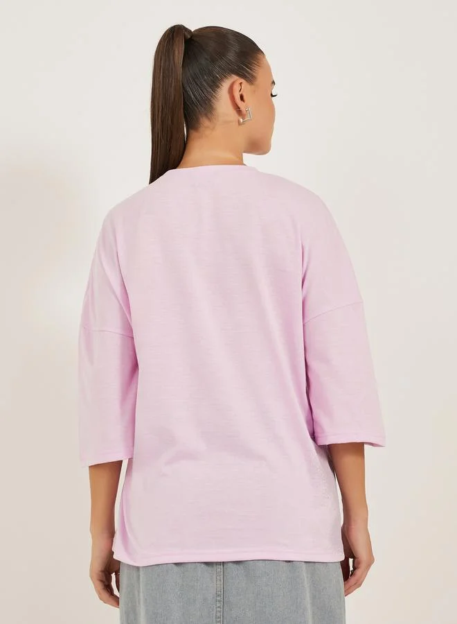 Styli Oversized Graphic Print T-Shirt with Dropped Shoulders
