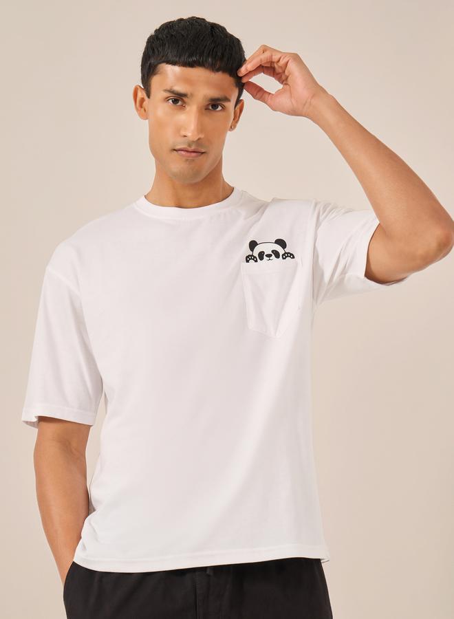 Styli Panda Graphic Print Pocket Detail Oversized T-Shirt - Image 1