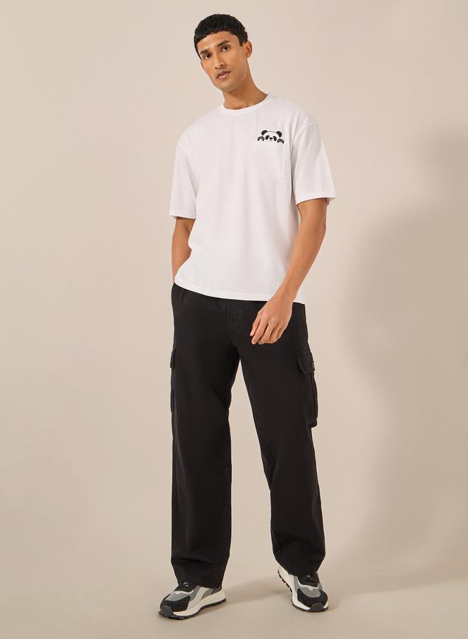 Styli Panda Graphic Print Pocket Detail Oversized T-Shirt - Image 2