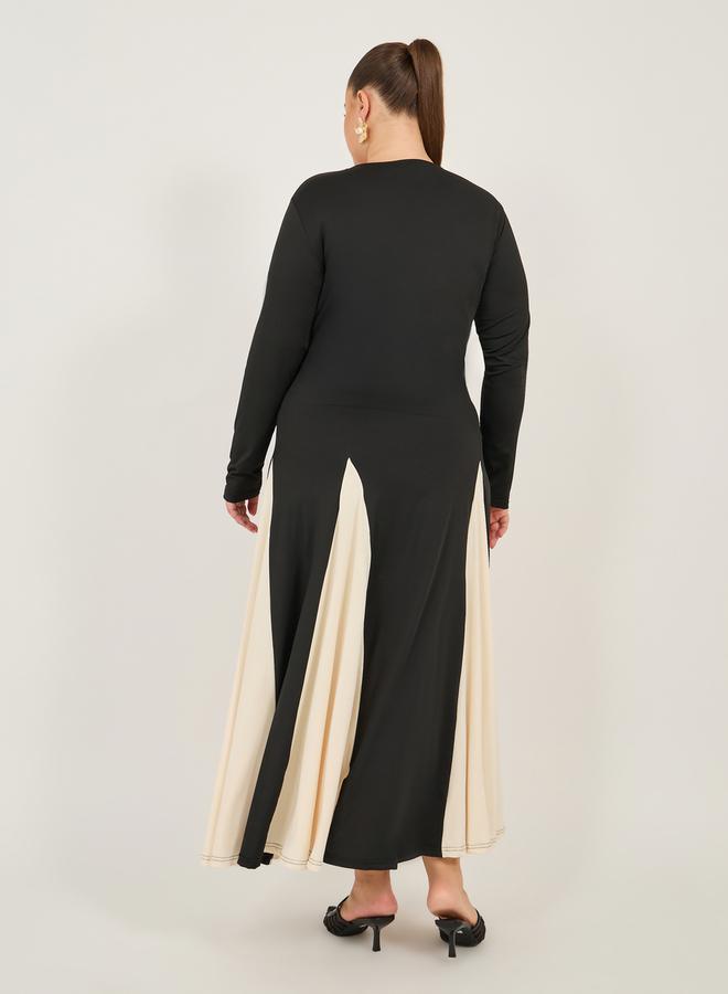 Styli Square Neck Color Block A-Line Maxi Dress  - Image 5