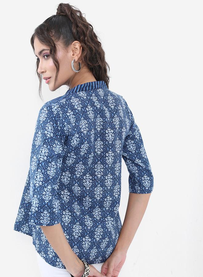 Vishudh - Women Blue Floral Printed A-Line Top by Styli - Image 1