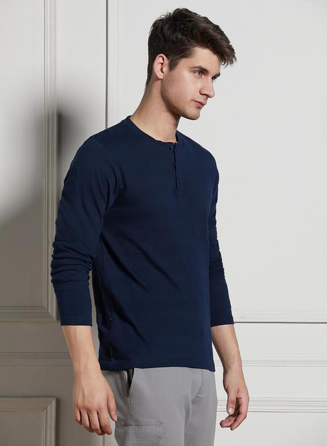 Dennis Lingo Solid Henley Neck T-Shirt by Styli  - Image 5
