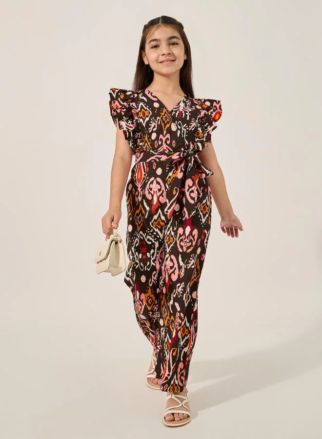 Styli All-Over Print Waist Tie-Up Jumpsuit