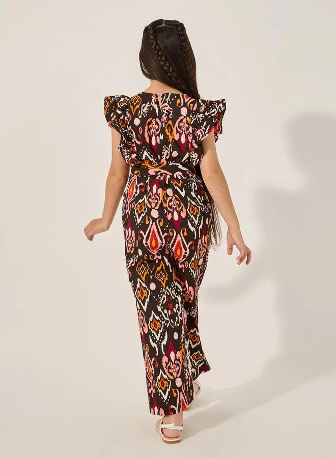 Styli All-Over Print Waist Tie-Up Jumpsuit