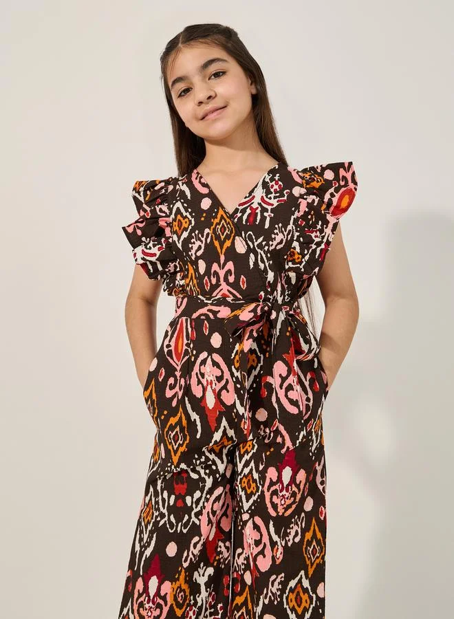 Styli All-Over Print Waist Tie-Up Jumpsuit