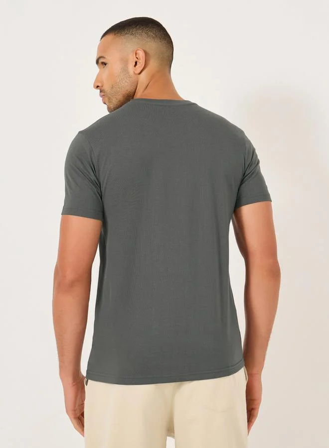 Styli Solid Regular Fit Cotton Rich T-Shirt