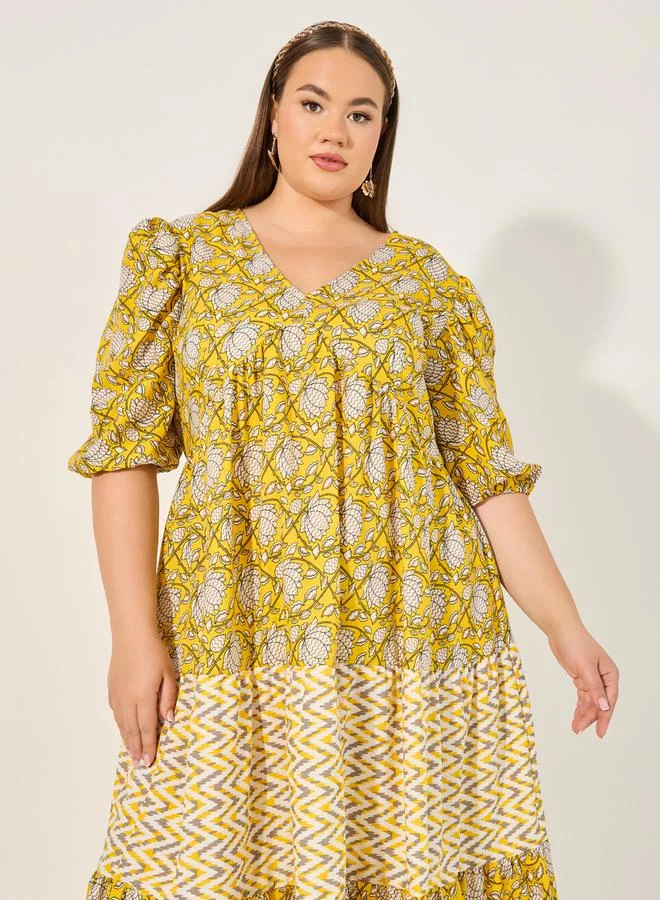 Styli Floral Tiered Midi Dress