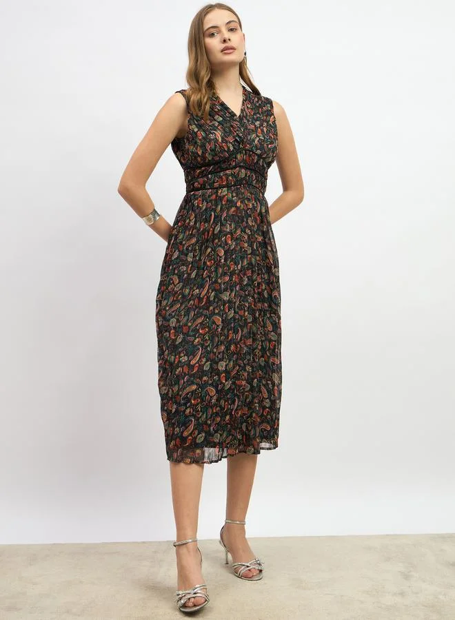 ستايلي Paisley Print Pleated A-Line Midi Dress