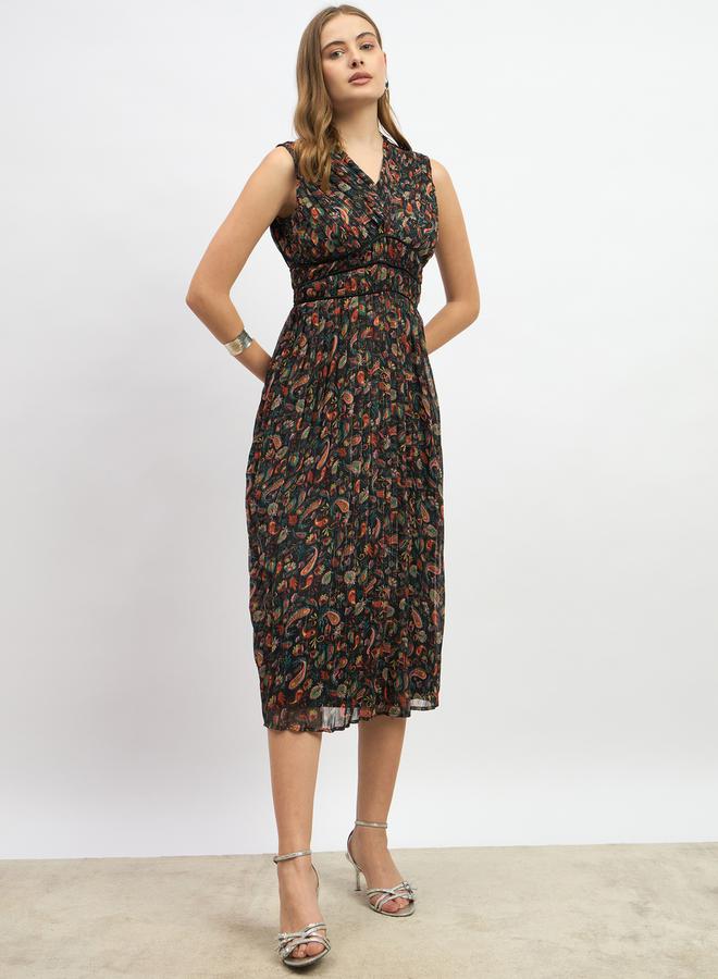 Styli Paisley Print Pleated A-Line Midi Dress - Image 2