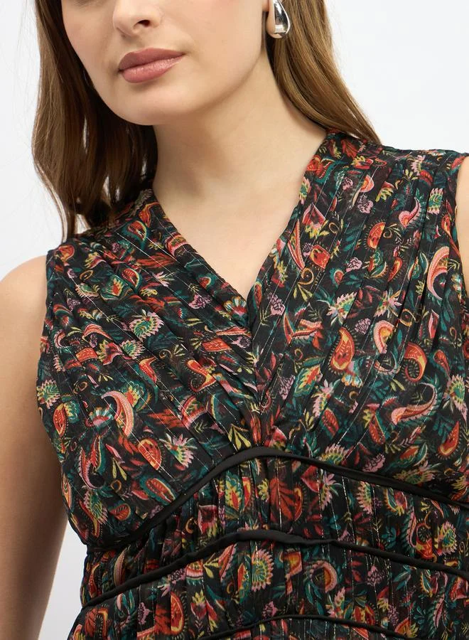 Styli Styli Paisley Print Pleated A-Line Midi Dress