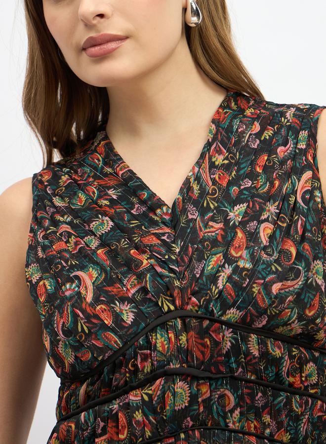 Styli Paisley Print Pleated A-Line Midi Dress - Image 4