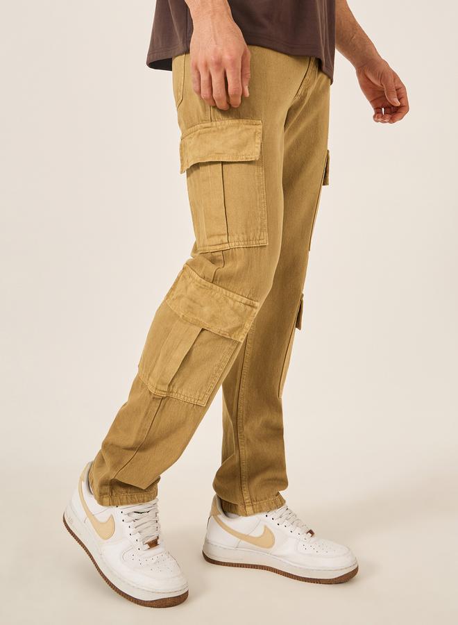 Styli Overdyed Mid Wash Cargo Bootcut Jeans  - Image 1