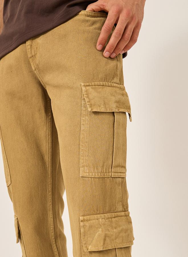 Styli Overdyed Mid Wash Cargo Bootcut Jeans  - Image 3