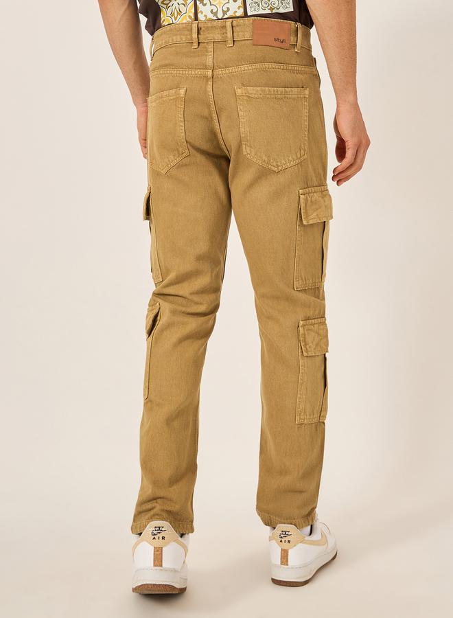 Styli Overdyed Mid Wash Cargo Bootcut Jeans  - Image 4