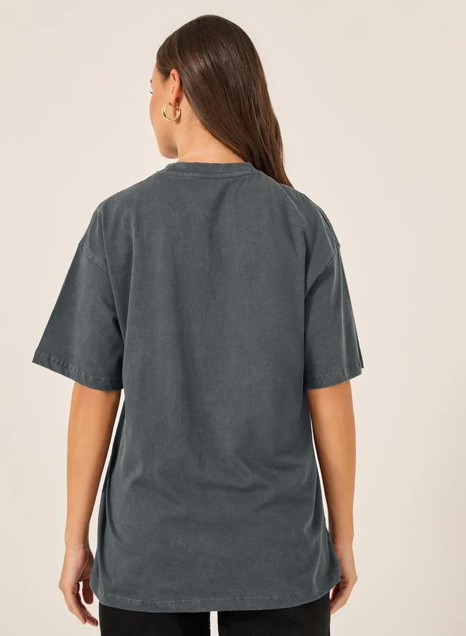 Styli Acid Washed Graphic Print Oversized T-Shirt