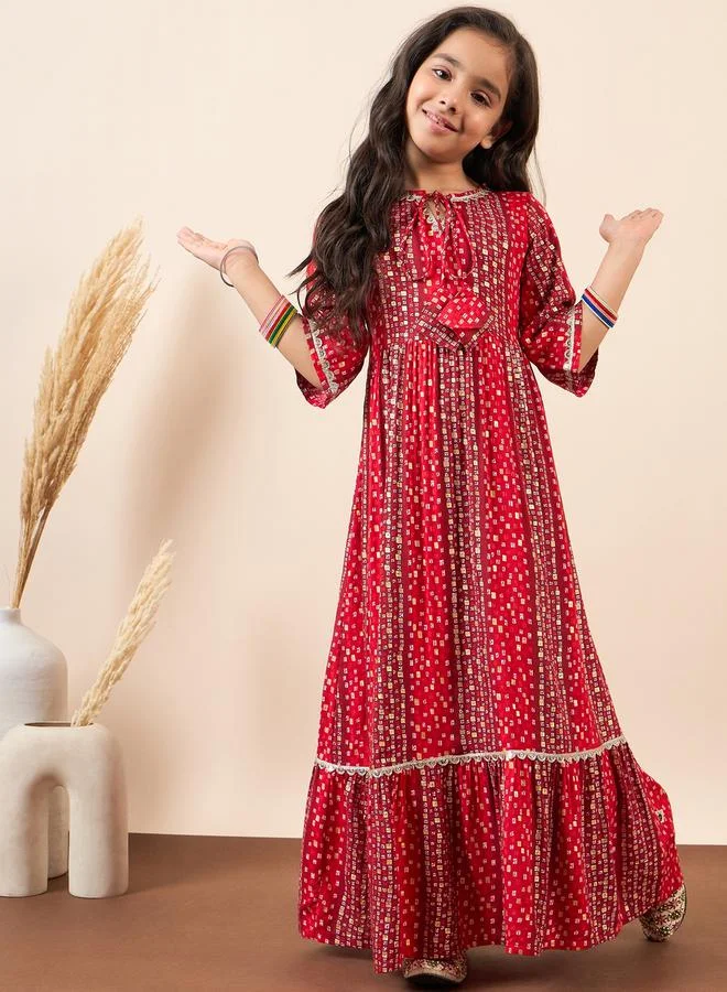 ستايلو بج All Over Print Tie-Up Neck A-Line Maxi Dress by Styli