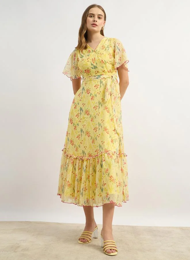 ستايلي Balloon Sleeve V-Neck Tiered A-Line Maxi Dress