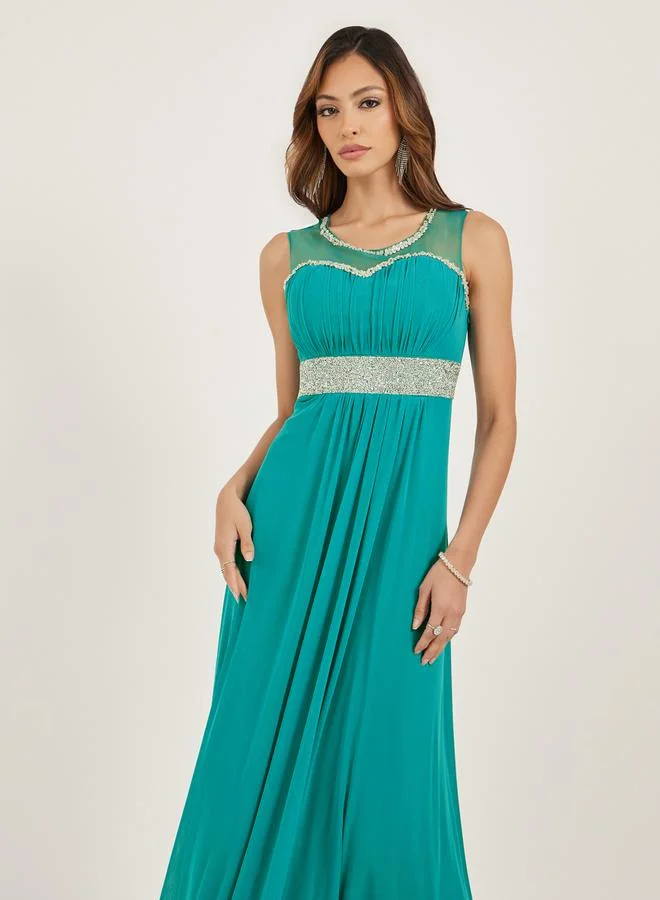 Styli Embellished Teal Gown Dress