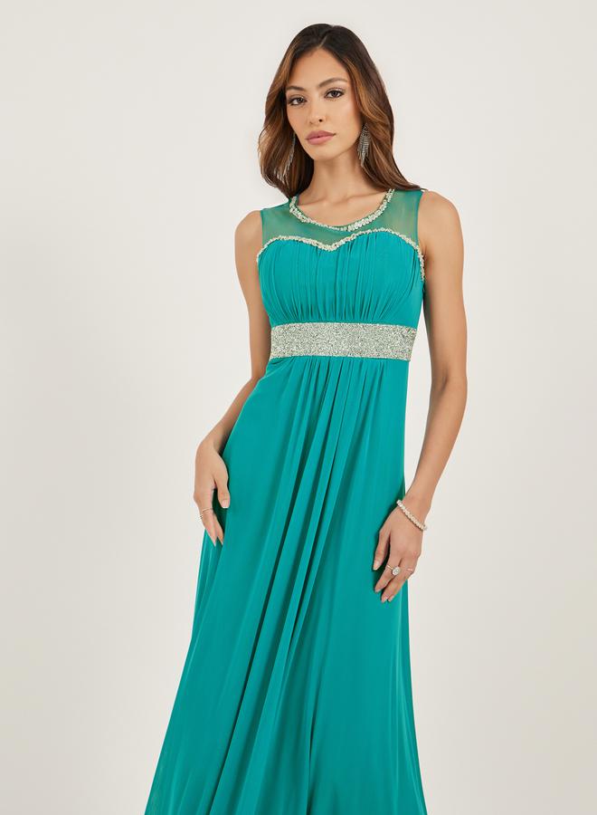 ستايلي فستان سهرة مزخرف باللون الأخضر المائي - Image 3