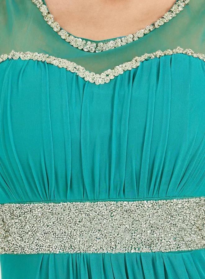 Styli Embellished Teal Gown Dress