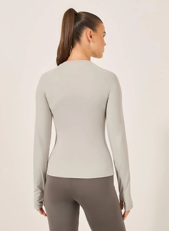 Styli Grey Solid Long Sleeve Workout Top