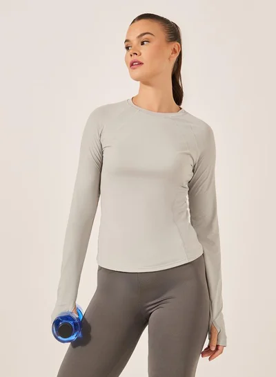 Styli Active Grey Solid Long Sleeve Workout Top