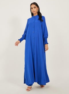 Styli Bishop Sleeve Buttoned Longline Shirt with Wide Leg Pants Set  - Image 3