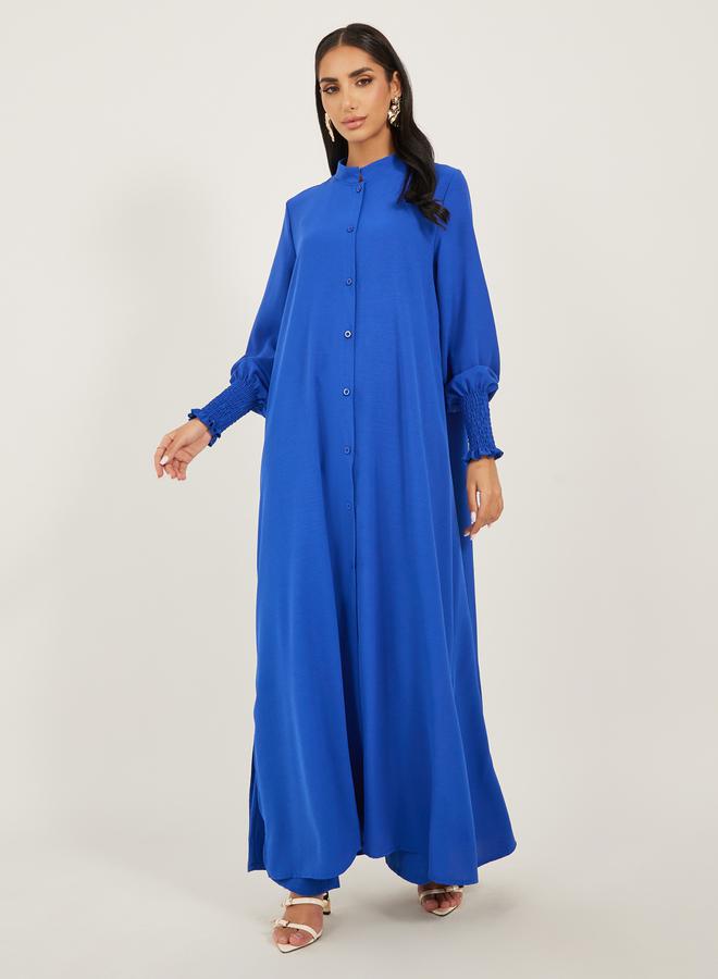 Styli Bishop Sleeve Buttoned Longline Shirt with Wide Leg Pants Set  - Image 3