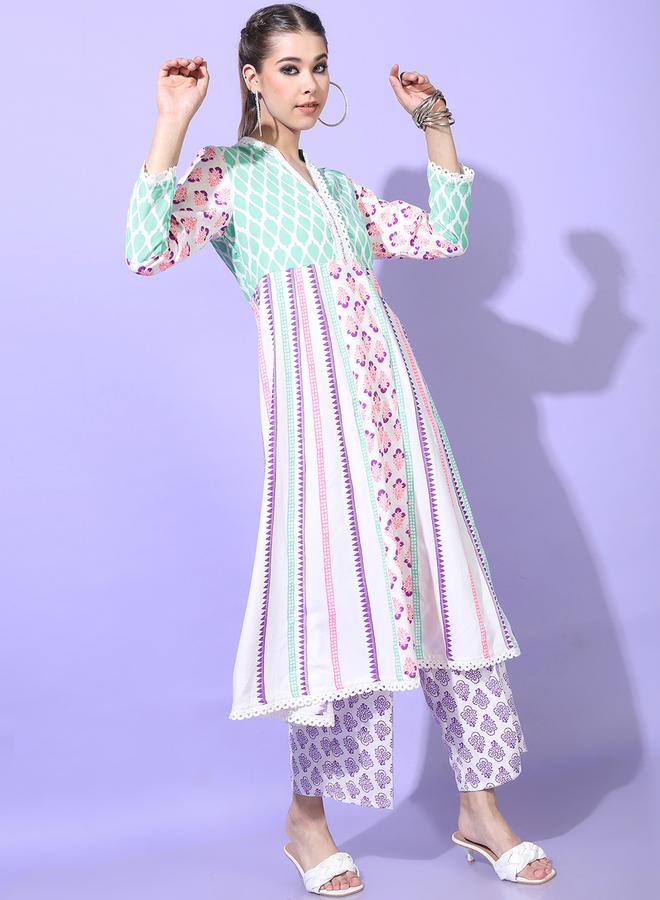 Vishudh - Women Multicolor Printed Viscose Rayon Kurta Set by Styli - Image 1