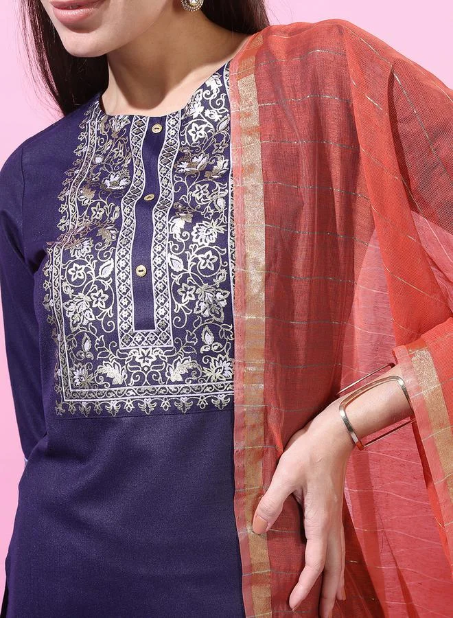Vishudh Women Purple Embroidered Kurta Set by Styli