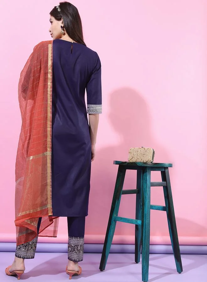 Vishudh Women Purple Embroidered Kurta Set by Styli