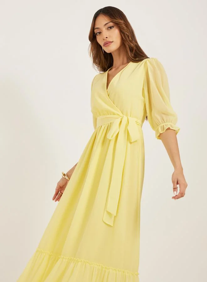 Styli Plain Half Sleeves A-line Maxi Dress