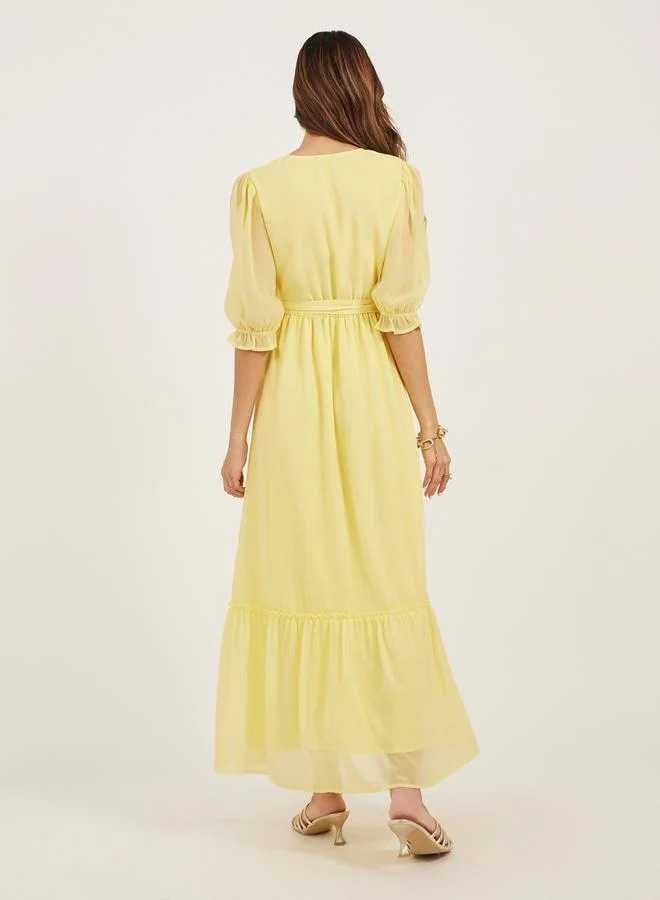 Styli Plain Half Sleeves A-line Maxi Dress